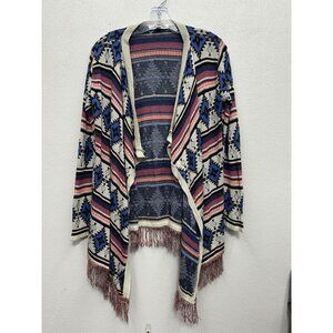 SAY WHAT? Women's Cardigan Sweater Large Southwestern Aztec Western Fringe